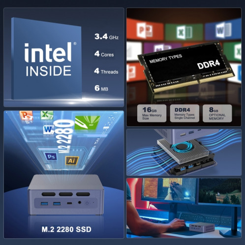 GXMO N9 Windows 11 Mini-ordinateur à processeur 4 cœurs Intel ADL-N N95, spécifications : 8 Go + 256 Go SG650169-011
